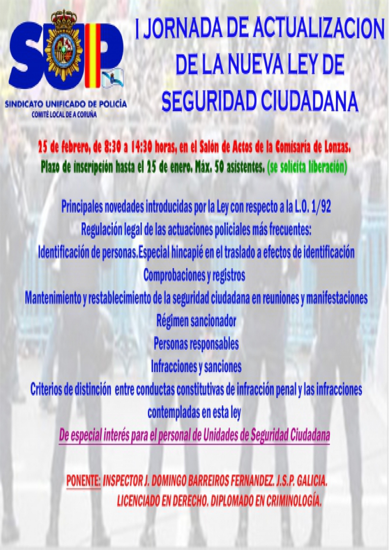 1ª Jornada de actualización de la nueva Ley de Seguridad Ciudadana