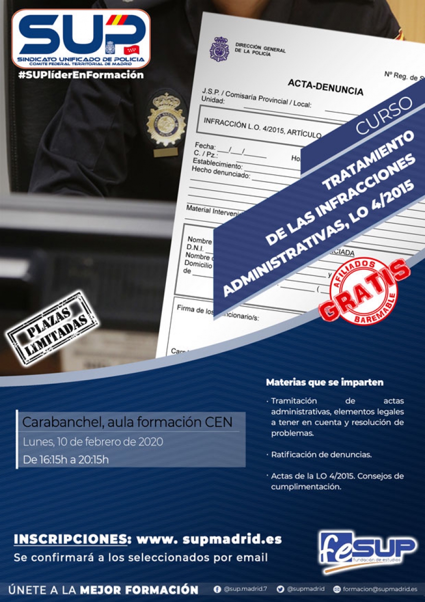 CURSO DE TRATAMIENTO DE LAS INFRACCIONES ADMINISTRATIVAS L.O. 4/2015