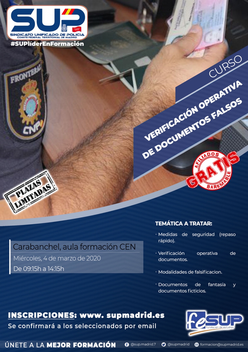 CURSO DE VERIFICACIÓN OPERATIVA DE DOCUMENTOS FALSOS