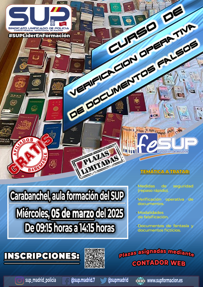 CURSO DE VERIFICACIÓN OPERATIVA DE DOCUMENTOS FALSOS