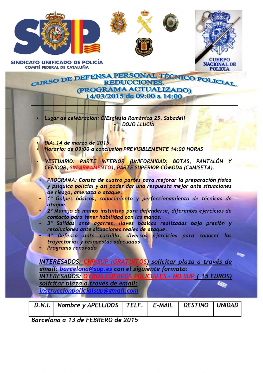 CURSO DEFENSA PERSONAL TECNICO POLICIAL-REDUCCIONES