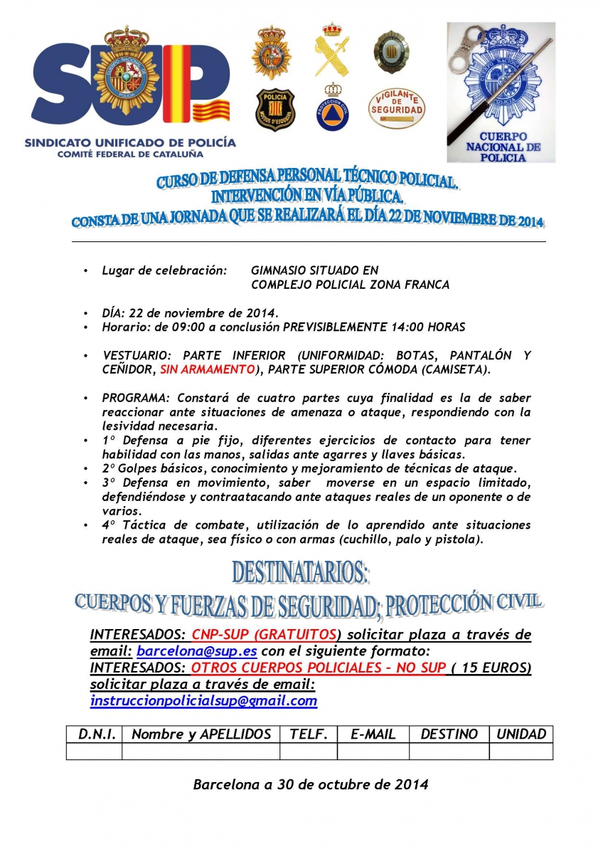 CURSO DE DEFENSA PERSONAL TÉCNICO POLICIAL