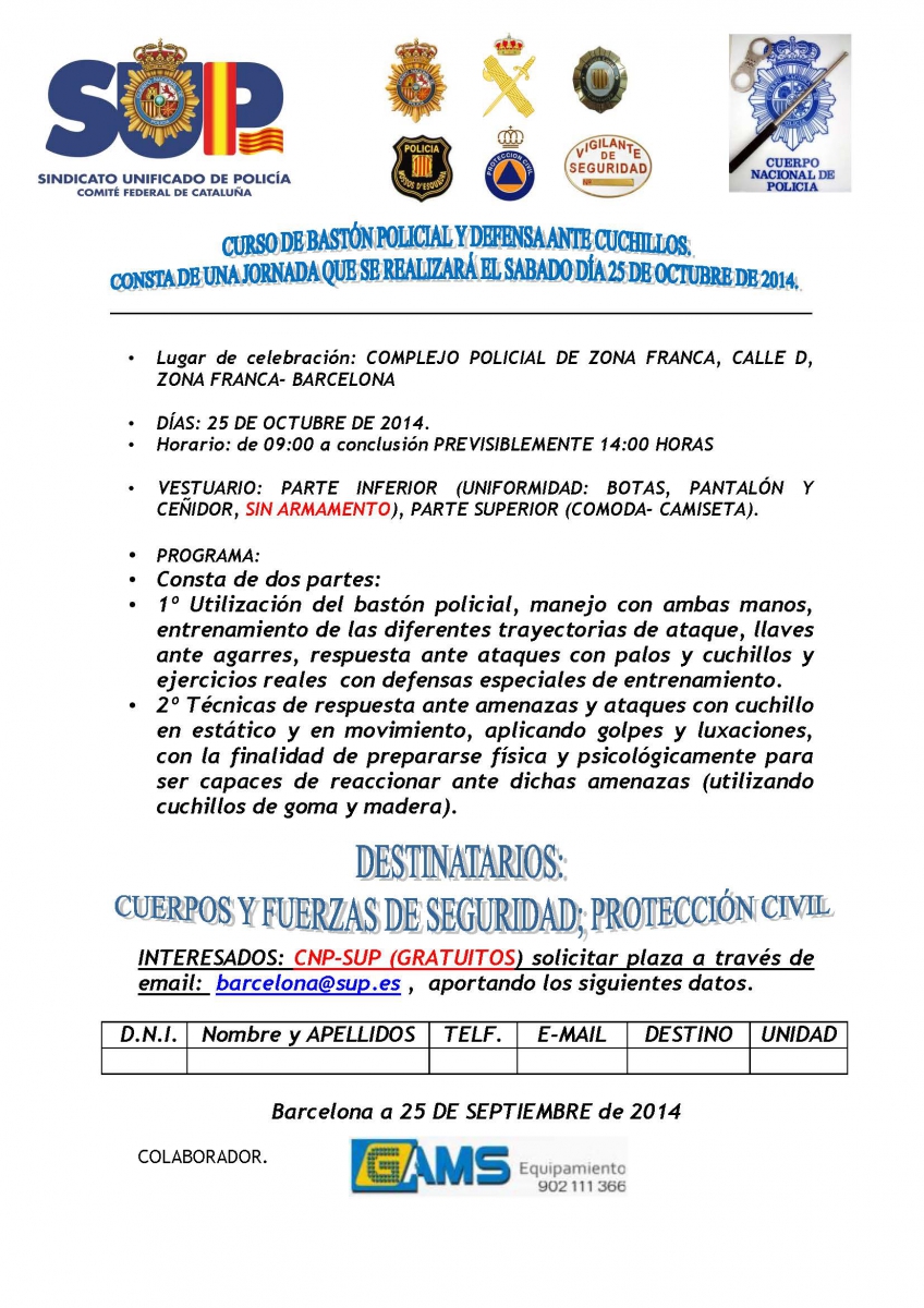 CURSO BASTÓN POLICIAL Y DEFENSA ANTE ARMA BLANCA
