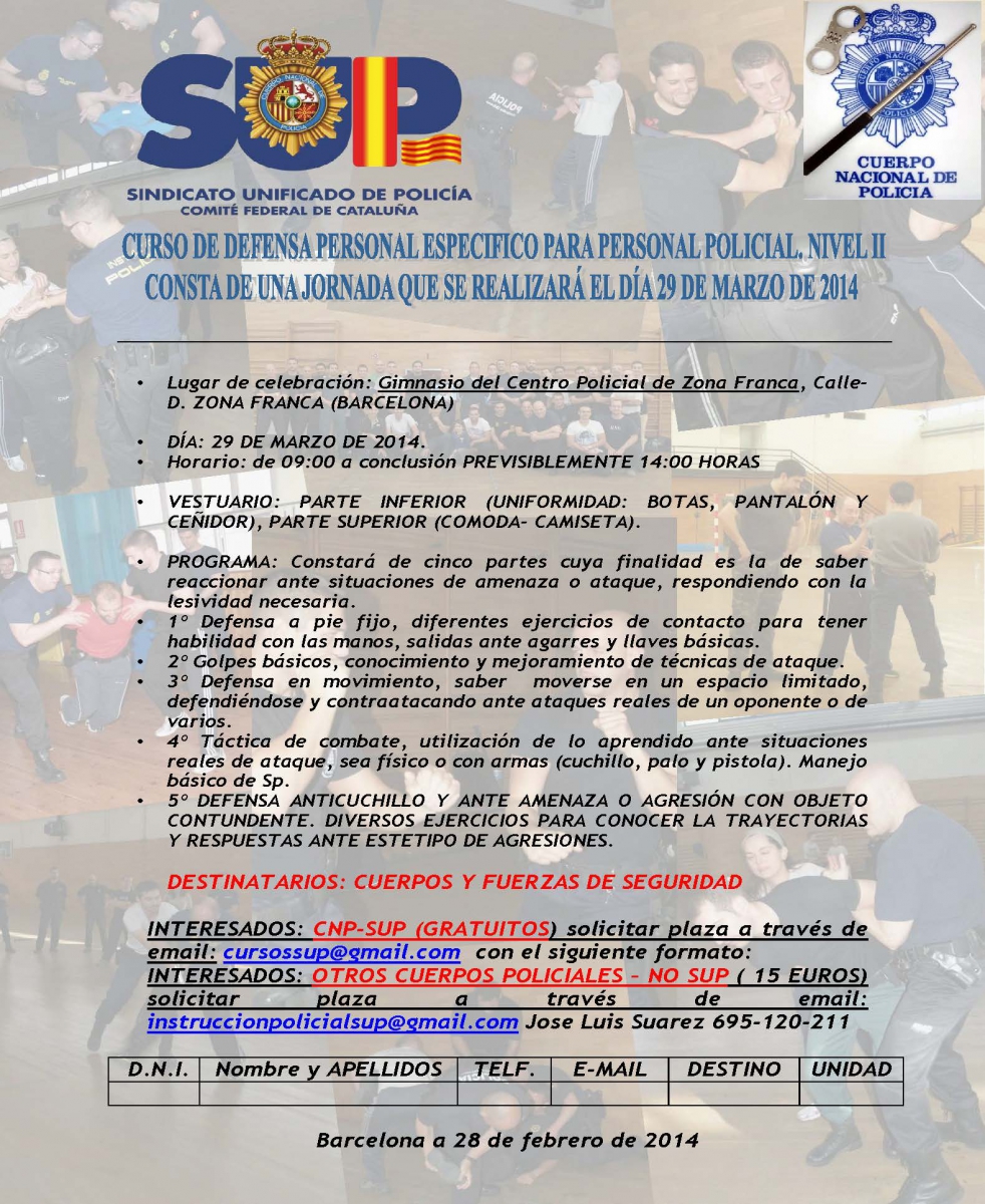 CURSO DE DEFENSA PERSONAL PARA PERSONAL POLICIAL