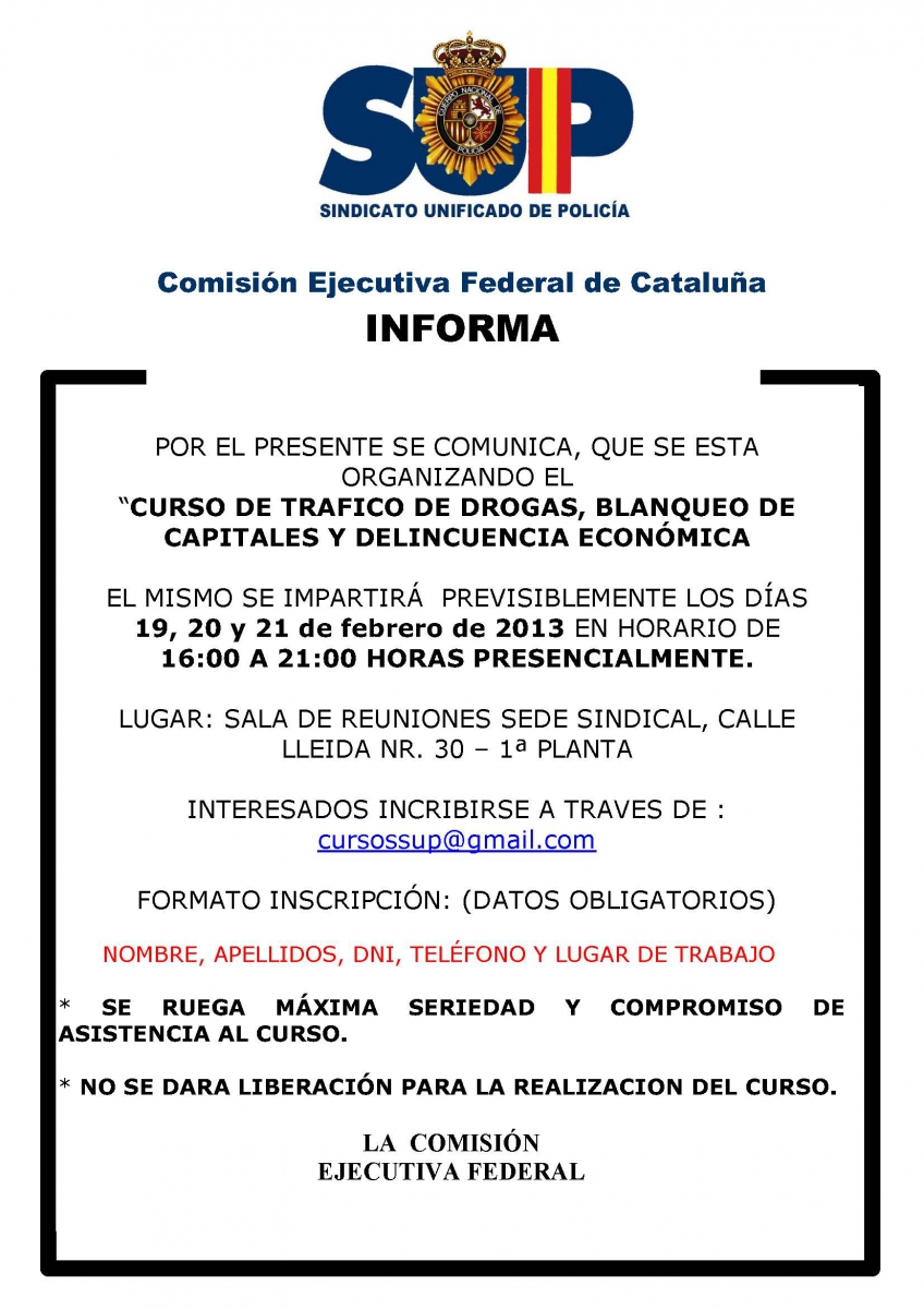 CURSO DE TRAFICO DE DROGAS, BLANQUEO CAPITALES Y DELINCUENCIA ECONÓMICA