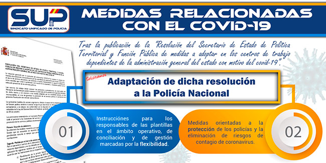 El SUP solicita la adaptación de la resolución de la Función Pública respecto al coronavirus a la Policía